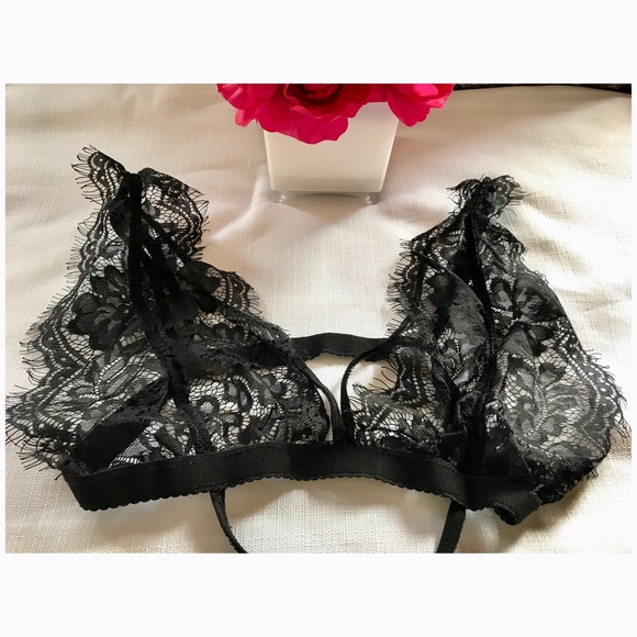 ❤️SOLD❤️BLACK FLORAL SHEER LACE BRALETTE LINGERIE - Picture 4 of 8